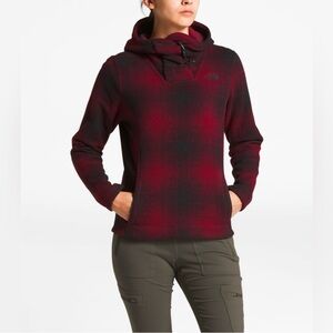 TNF North Face Crescent Red Black Plaid Pullover Fleece Hoodie L